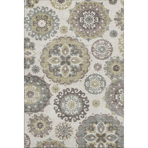 HomeRoots 5' X 8' Beige Gray Brown Medallion Area Rug – Washable, UV Protected, Soft & Stain Resistant Design 664016