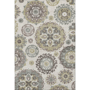 HomeRoots 5' X 8' Beige Gray Brown Medallion Area Rug – Washable, UV Protected, Soft & Stain Resistant Design 664016