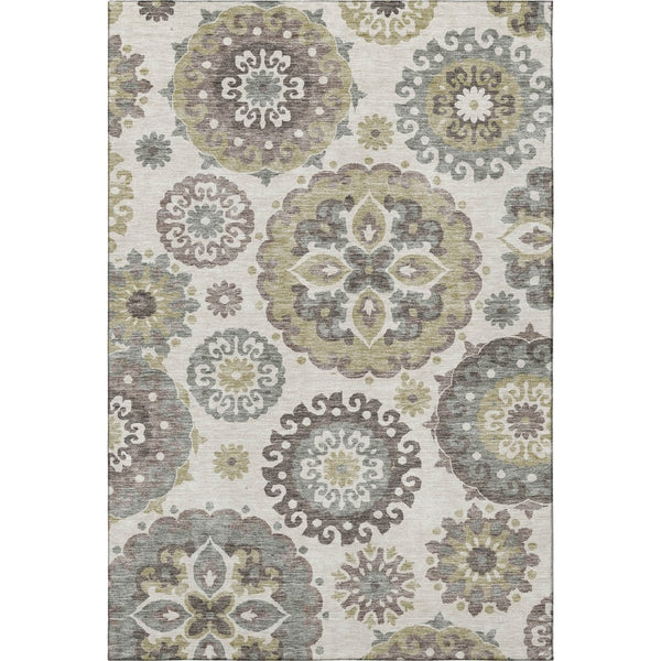 HomeRoots 5' X 8' Beige Gray Brown Medallion Area Rug – Washable, UV Protected, Soft & Stain Resistant Design 664016