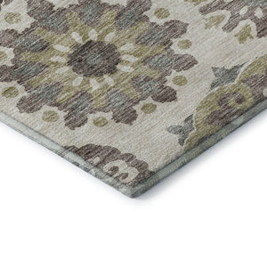 HomeRoots 8' Washable Round Rug with Medallion Design in Beige, Gray & Brown - UV Protected, Durable & Stylish 664017