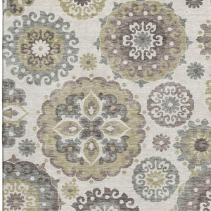 HomeRoots 8' X 10' Washable Medallion Area Rug in Beige, Gray & Brown - UV Protected, Stain Resistant Design 664018