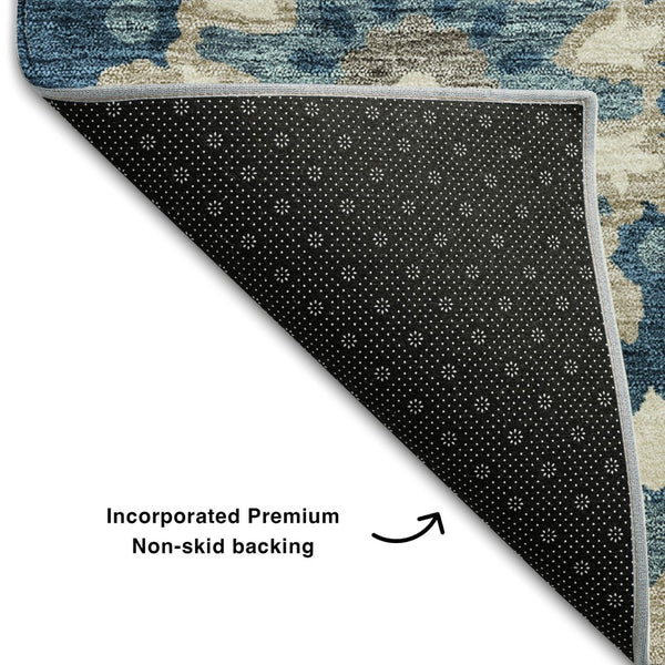 HomeRoots 5' X 8' Classic Blue Ivory Beige Medallion Washable Area Rug with UV Protection & Easy Care Design 664028