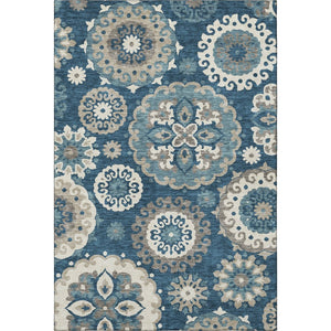 HomeRoots 5' X 8' Classic Blue Ivory Beige Medallion Washable Area Rug with UV Protection & Easy Care Design 664028