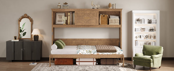 English Elm Twin Size Murphy Bed With Charging Station, Storage Drawer & Stylish Wood Finish For Space-Saving Design N7090004019D-GIGA