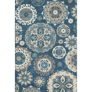 HomeRoots 9' X 12' Blue Ivory Beige Medallion Washable Area Rug - Stain Resistant, UV Protected, Durable Design 664031