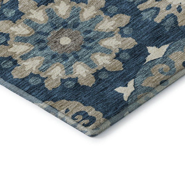 HomeRoots 9' X 12' Blue Ivory Beige Medallion Washable Area Rug - Stain Resistant, UV Protected, Durable Design 664031
