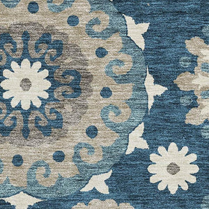HomeRoots 10' X 14' Blue Ivory Beige Medallion Washable Area Rug - Durable, UV-Protected & Stylish for Homes 664032