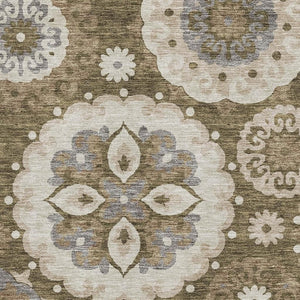 HomeRoots 5' X 8' Medallion Area Rug in Brown, Gray & Beige - Stylish, Stain-Resistant, UV-Protected Design 664034