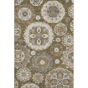 HomeRoots 8' X 10' Stylish Brown Gray Beige Medallion Area Rug - Washable, UV Protected, Stain Resistant Design 664036