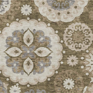 HomeRoots 8' X 10' Stylish Brown Gray Beige Medallion Area Rug - Washable, UV Protected, Stain Resistant Design 664036