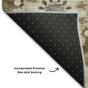 HomeRoots 9' Transitional Medallion Area Rug in Brown, Gray, and Beige - Washable & UV Protected Design 664037