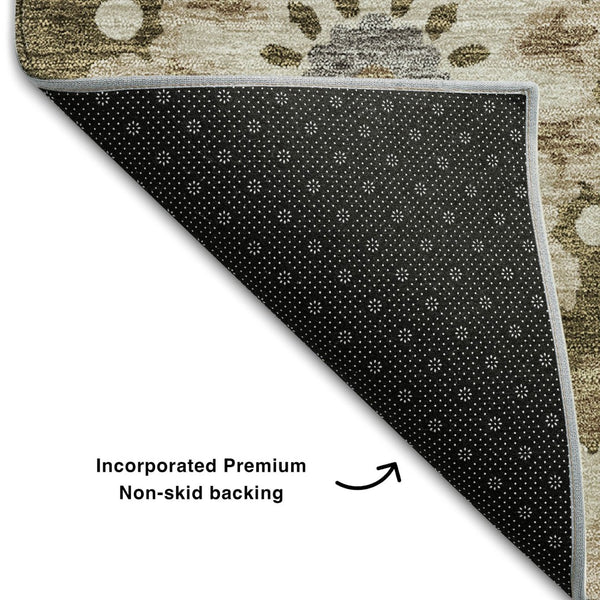 HomeRoots 9' Transitional Medallion Area Rug in Brown, Gray, and Beige - Washable & UV Protected Design 664037