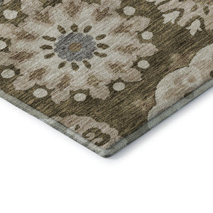 HomeRoots 9' Transitional Medallion Area Rug in Brown, Gray, and Beige - Washable & UV Protected Design 664037