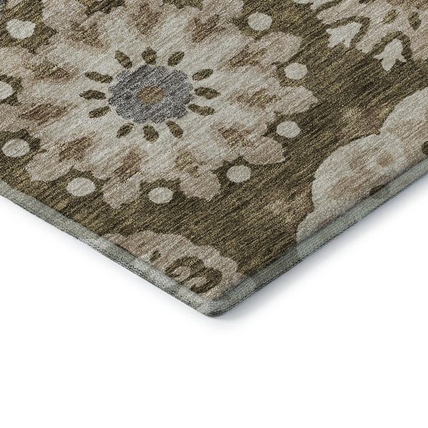 HomeRoots 9' Transitional Medallion Area Rug in Brown, Gray, and Beige - Washable & UV Protected Design 664037