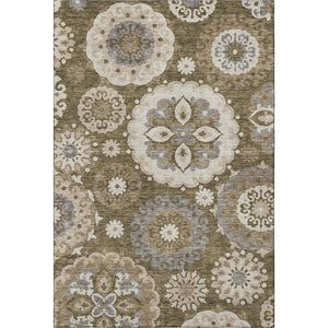 HomeRoots 9' Transitional Medallion Area Rug in Brown, Gray, and Beige - Washable & UV Protected Design 664037