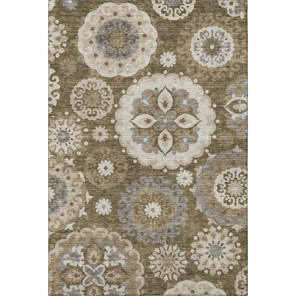 HomeRoots 9' Transitional Medallion Area Rug in Brown, Gray, and Beige - Washable & UV Protected Design 664037