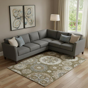 HomeRoots 10' Medallion Washable Area Rug - Durable Brown, Gray & Beige Design with UV Protection for Homes 664038