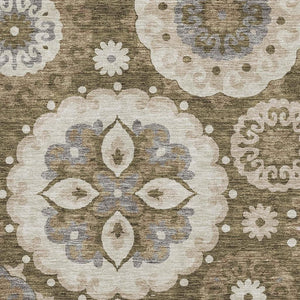 HomeRoots 10' Medallion Washable Area Rug - Durable Brown, Gray & Beige Design with UV Protection for Homes 664038