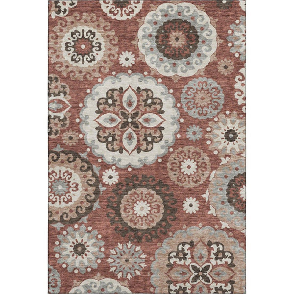 HomeRoots 5' X 8' Rust Gray Beige Medallion Area Rug - Washable, UV-Protected, Stylish & Durable for Any Room 664046