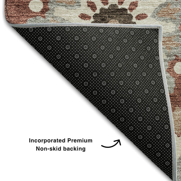 HomeRoots 5' X 8' Rust Gray Beige Medallion Area Rug - Washable, UV-Protected, Stylish & Durable for Any Room 664046