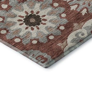 HomeRoots 5' X 8' Rust Gray Beige Medallion Area Rug - Washable, UV-Protected, Stylish & Durable for Any Room 664046