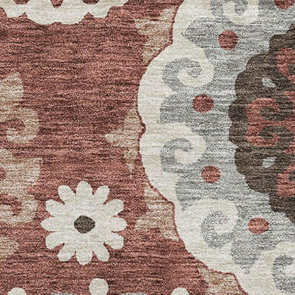 HomeRoots 5' X 8' Rust Gray Beige Medallion Area Rug - Washable, UV-Protected, Stylish & Durable for Any Room 664046