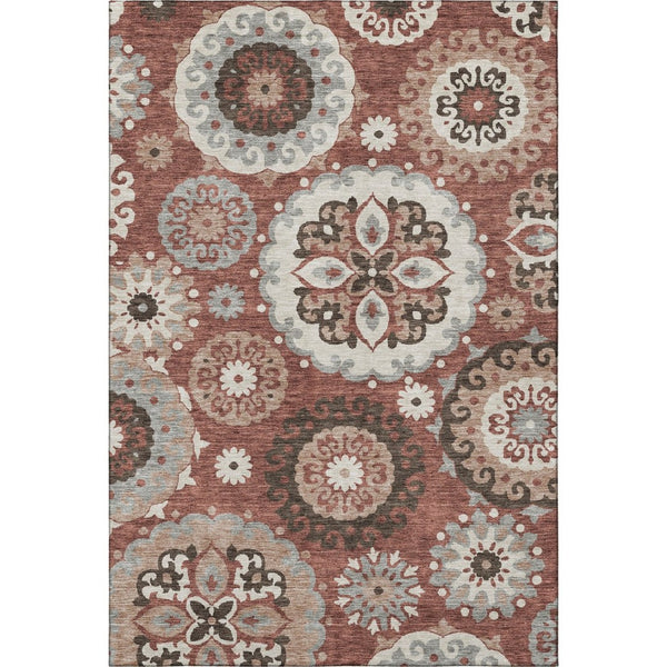 HomeRoots 5' X 8' Rust Gray Beige Medallion Area Rug - Washable, UV-Protected, Stylish & Durable for Any Room 664046