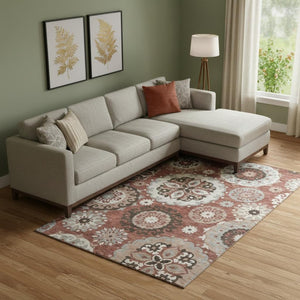 HomeRoots 8' X 10' Stylish Rust Gray Beige Medallion Washable Area Rug with UV Protection for Active Homes 664048