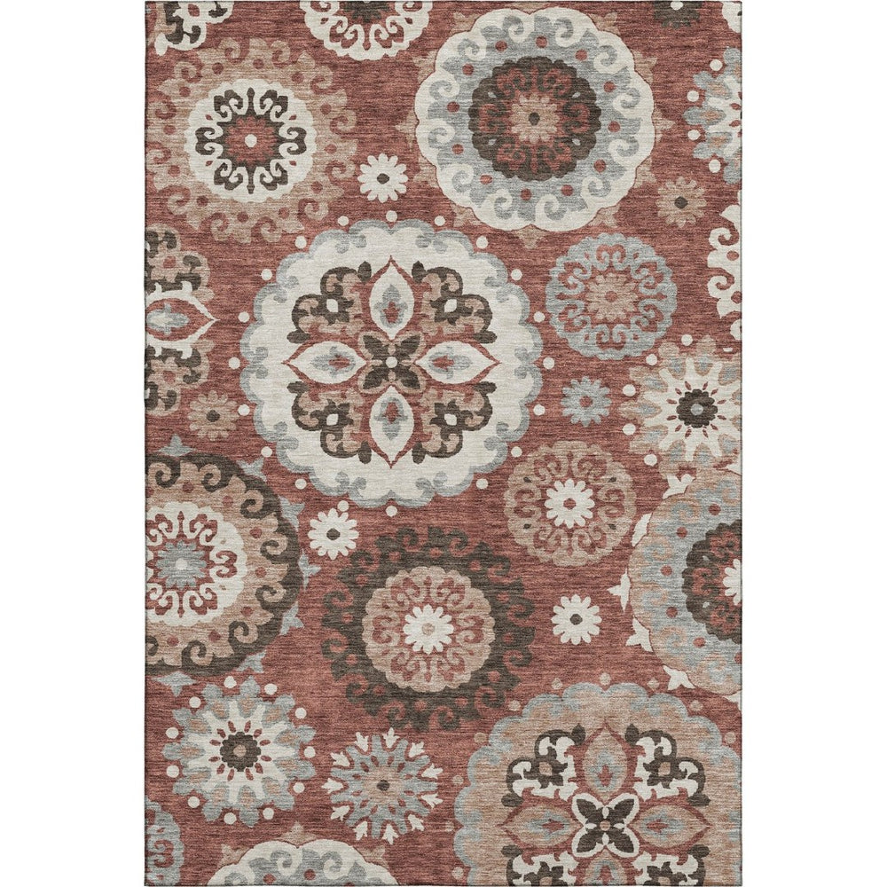 HomeRoots 8' X 10' Stylish Rust Gray Beige Medallion Washable Area Rug with UV Protection for Active Homes 664048