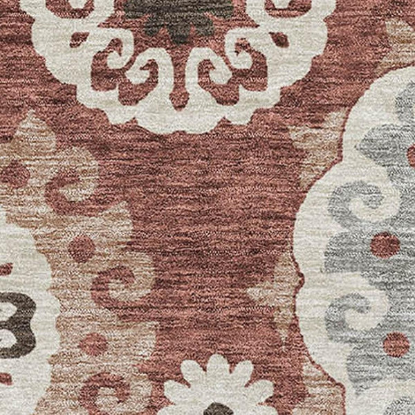 HomeRoots 8' X 10' Stylish Rust Gray Beige Medallion Washable Area Rug with UV Protection for Active Homes 664048