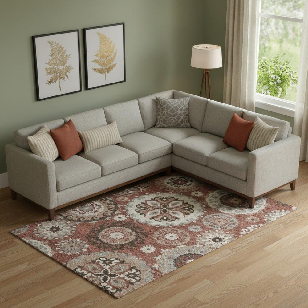 HomeRoots 9' X 12' Medallion Area Rug in Rust, Gray & Beige - Durable, Washable, UV Protected for Busy Homes 664049