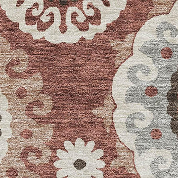HomeRoots 9' X 12' Medallion Area Rug in Rust, Gray & Beige - Durable, Washable, UV Protected for Busy Homes 664049