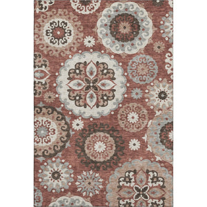 HomeRoots 10' X 14' Medallion Area Rug in Rust Gray & Beige - Stain-Resistant, UV-Protected, Durable Design 664050