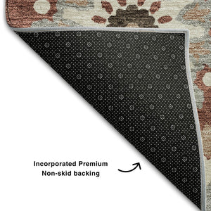 HomeRoots 10' X 14' Medallion Area Rug in Rust Gray & Beige - Stain-Resistant, UV-Protected, Durable Design 664050