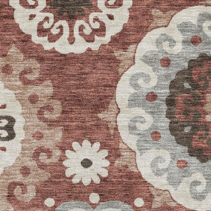 HomeRoots 10' X 14' Medallion Area Rug in Rust Gray & Beige - Stain-Resistant, UV-Protected, Durable Design 664050