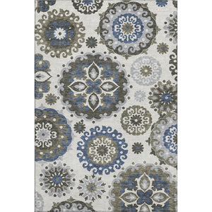 HomeRoots 5' X 8' Pewter Blue & Gray Medallion Area Rug – Stylish, Washable, UV Protected for Busy Homes! 664052
