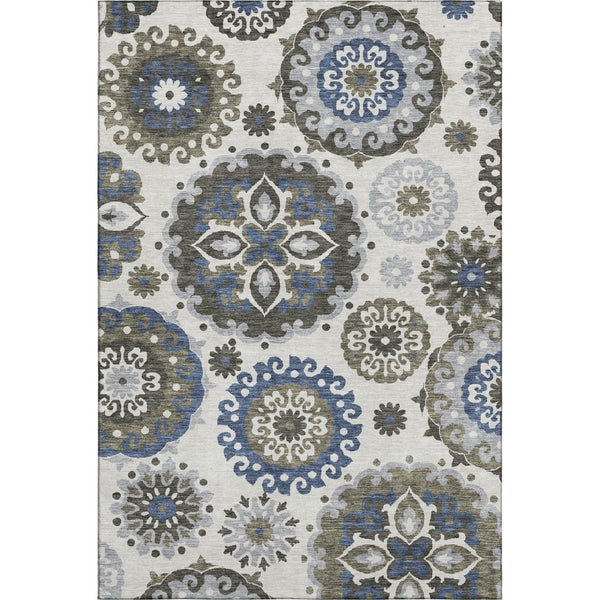 HomeRoots 5' X 8' Pewter Blue & Gray Medallion Area Rug – Stylish, Washable, UV Protected for Busy Homes! 664052