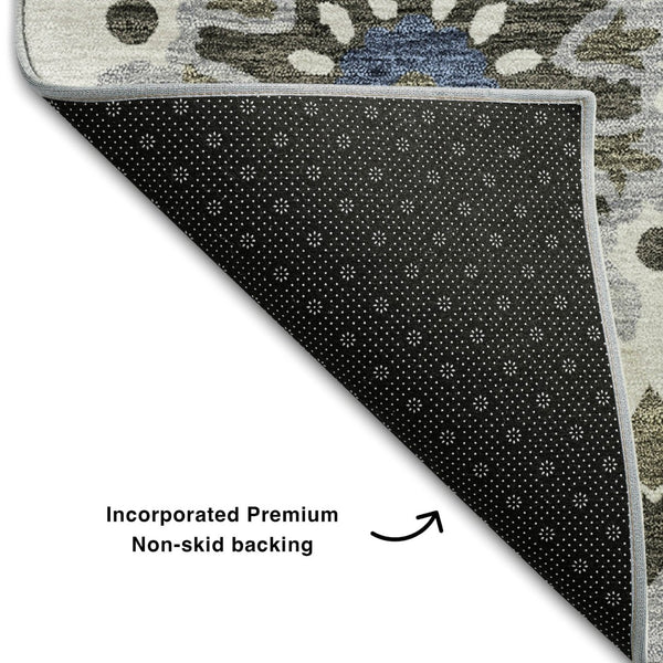 HomeRoots 5' X 8' Pewter Blue & Gray Medallion Area Rug – Stylish, Washable, UV Protected for Busy Homes! 664052