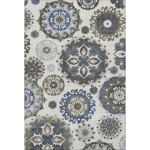 HomeRoots 5' X 8' Pewter Blue & Gray Medallion Area Rug – Stylish, Washable, UV Protected for Busy Homes! 664052