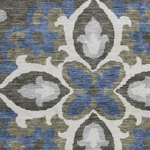 HomeRoots 8' Pewter Blue and Gray Medallion Round Rug - Washable, UV Protected, Stylish for Homes with Kids & Pets 664053