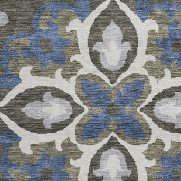 HomeRoots 8' Pewter Blue and Gray Medallion Round Rug - Washable, UV Protected, Stylish for Homes with Kids & Pets 664053
