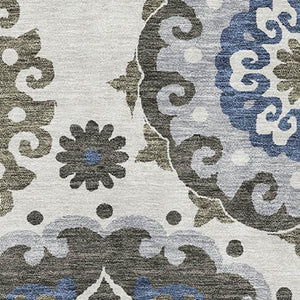 HomeRoots 9' X 12' Pewter Blue & Gray Medallion Area Rug – Durable, Washable, UV-Protected for Family Homes 664055