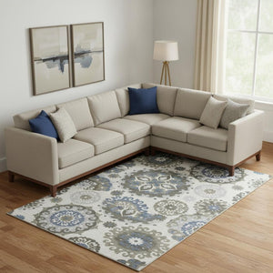 HomeRoots 10' X 14' Pewter Blue & Gray Medallion Area Rug - Washable, UV-Protected, Durable for Busy Homes 664056