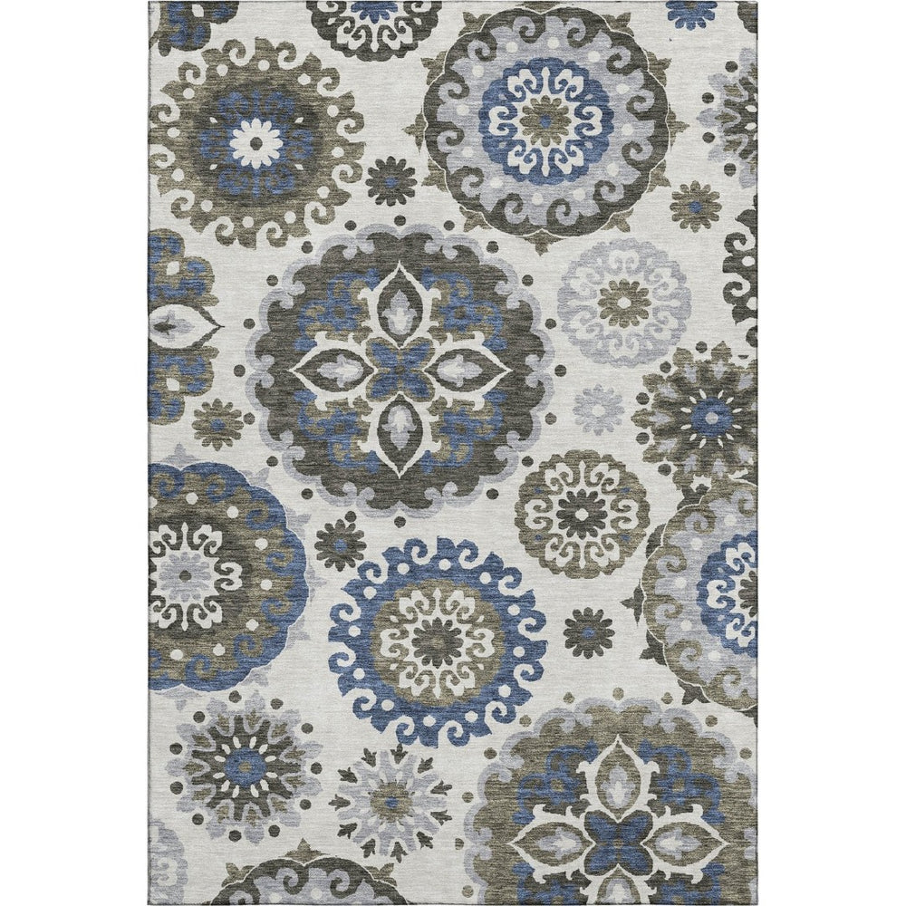 HomeRoots 10' X 14' Pewter Blue & Gray Medallion Area Rug - Washable, UV-Protected, Durable for Busy Homes 664056