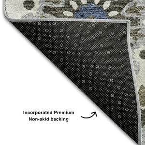 HomeRoots 10' X 14' Pewter Blue & Gray Medallion Area Rug - Washable, UV-Protected, Durable for Busy Homes 664056