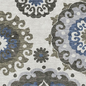 HomeRoots 10' X 14' Pewter Blue & Gray Medallion Area Rug - Washable, UV-Protected, Durable for Busy Homes 664056