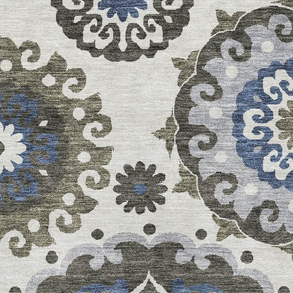 HomeRoots 10' X 14' Pewter Blue & Gray Medallion Area Rug - Washable, UV-Protected, Durable for Busy Homes 664056