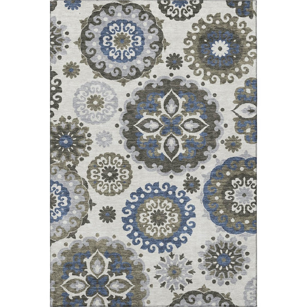HomeRoots 10' X 14' Pewter Blue & Gray Medallion Area Rug - Washable, UV-Protected, Durable for Busy Homes 664056