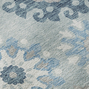 HomeRoots 8' Sky Blue & Ivory Medallion Round Rug - Durable, Washable, UV-Protected for High-Traffic Areas! 664065