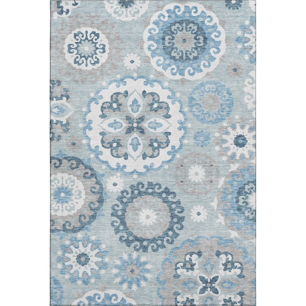 HomeRoots 8' X 10' Sky Blue & Ivory Medallion Area Rug - Washable, UV Protected, Durable for High-Traffic Areas 664066
